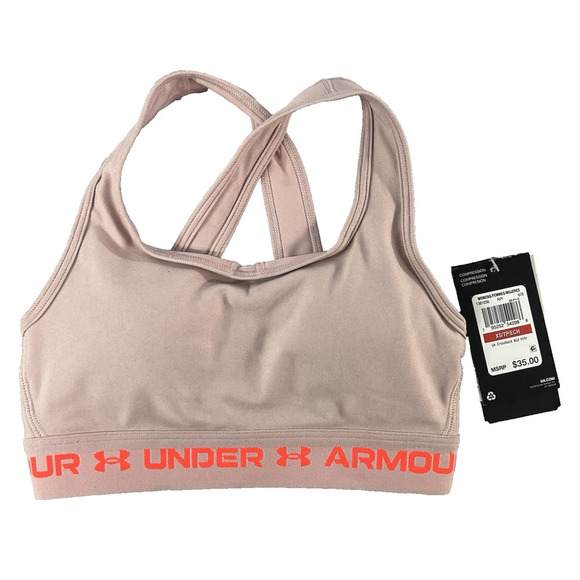 Under Armour Sports Bra size Extra Small Pink Compression Crossback Fitness - Picture 1 of 7